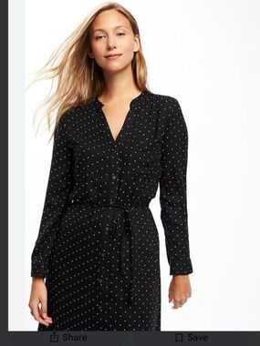 Gap Black Long Sleeve Polka Dot Button-Front Dress